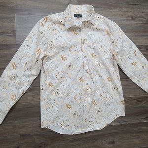 Alfani Men's Dress Shirt White & Brown Lg